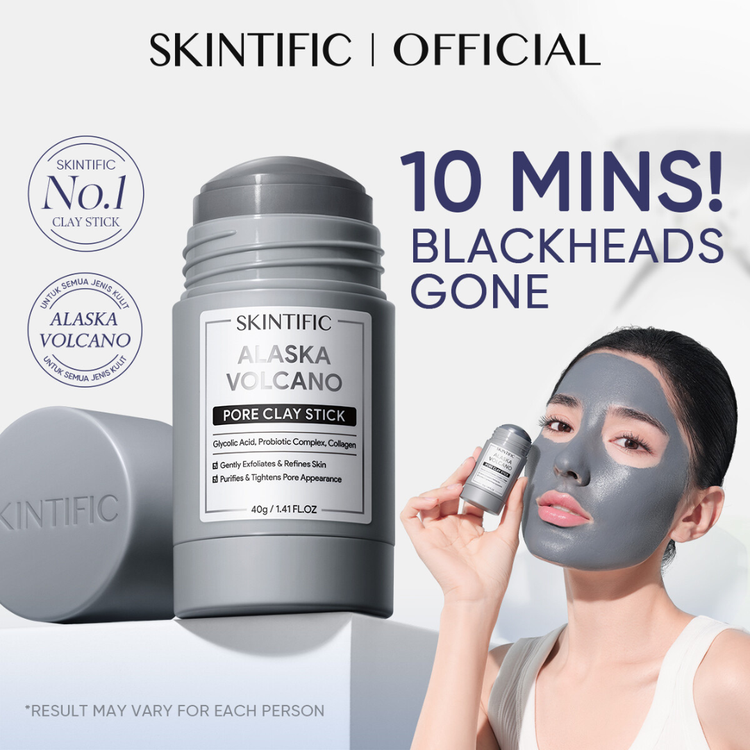 SKINTIFIC Alaska Volcano Pore Clay Stick | Glycolic Acid + Probiotic Complex + Collagen | Removes Blackheads, Tightens Pores & Smooths Skin