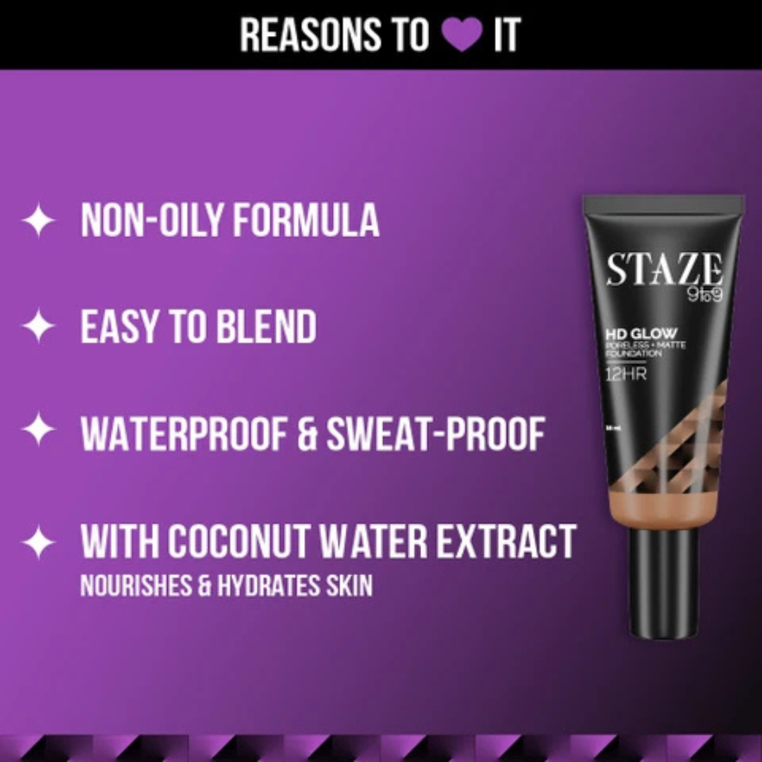 STAZE Glowing Foundation + Brightening compact Powder | 12-hours longwear, Oil control & Flawless filter like finish