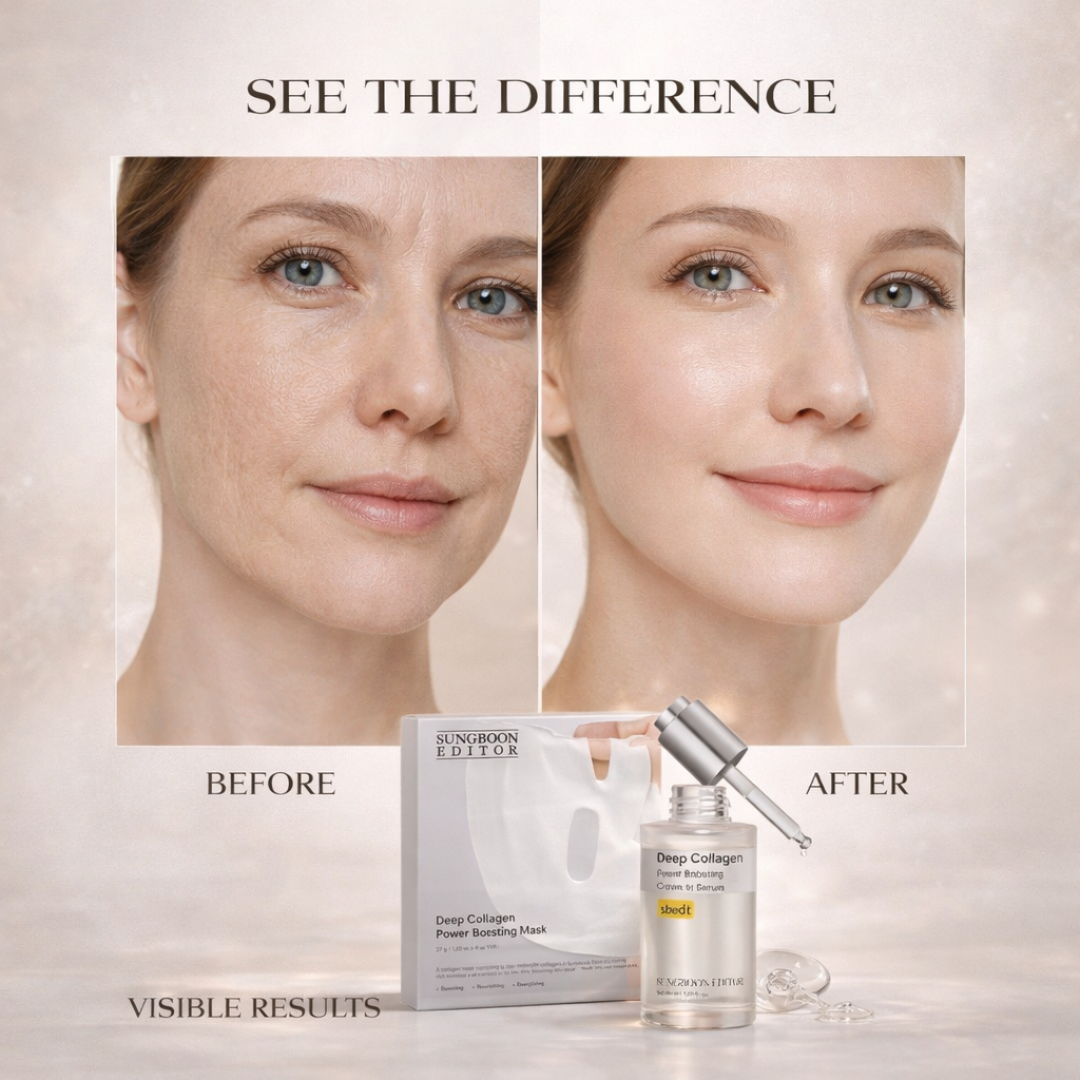 Sungboon Editor Deep Collagen Power Boosting Duo | Cream in Serum + Hydrogel Mask | 5% Volufiline + 58% Low-Molecular Collagen | Anti-Wrinkle, Firming & Instant Glow