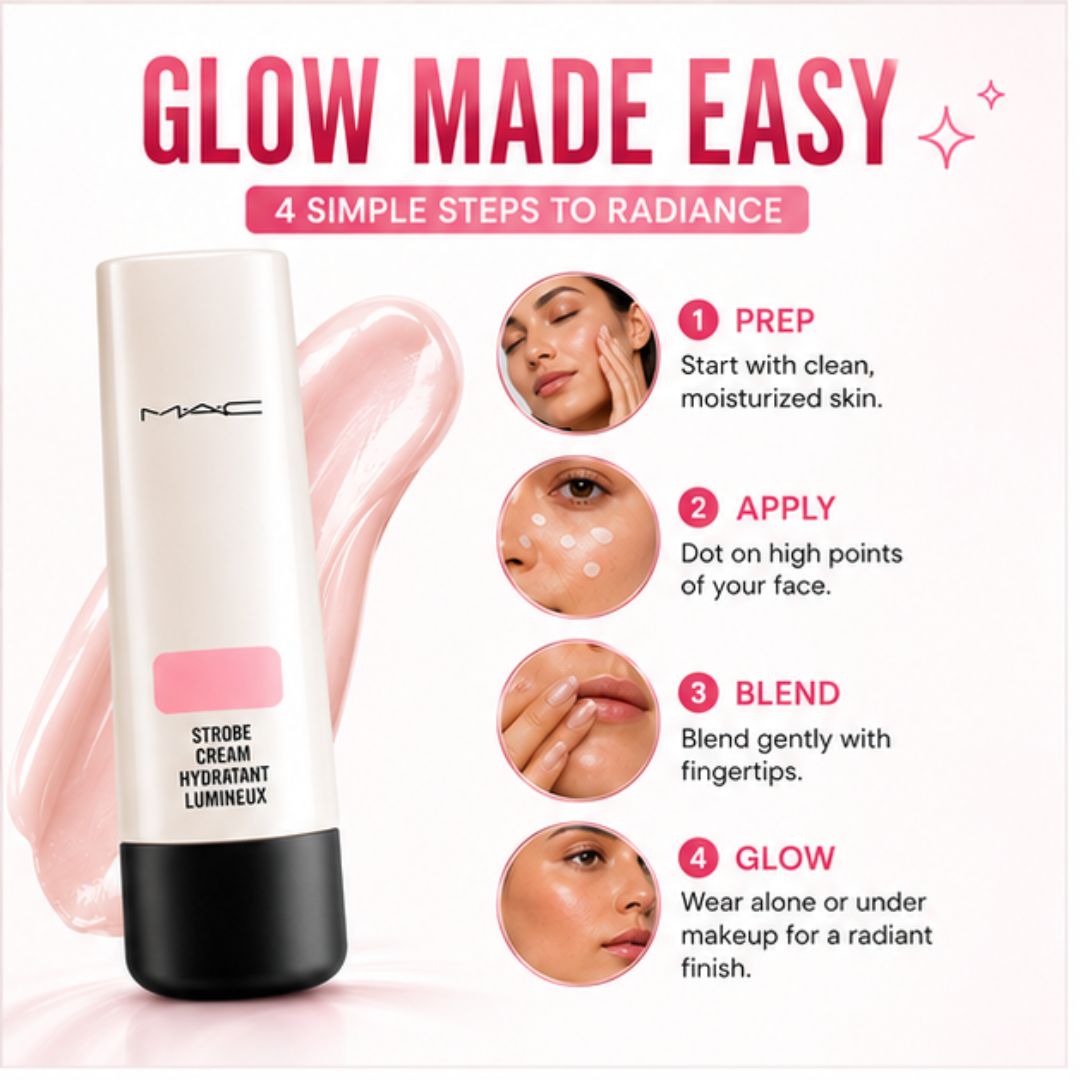 Strobe Cream – Hydratant Lumineux – Instant Glow, All-Day Radiance – Lightweight, Deep Moisture & Dewy Finish – Instantly Brightens, Hydrates & Smooths Skin – Perfect Makeup Base