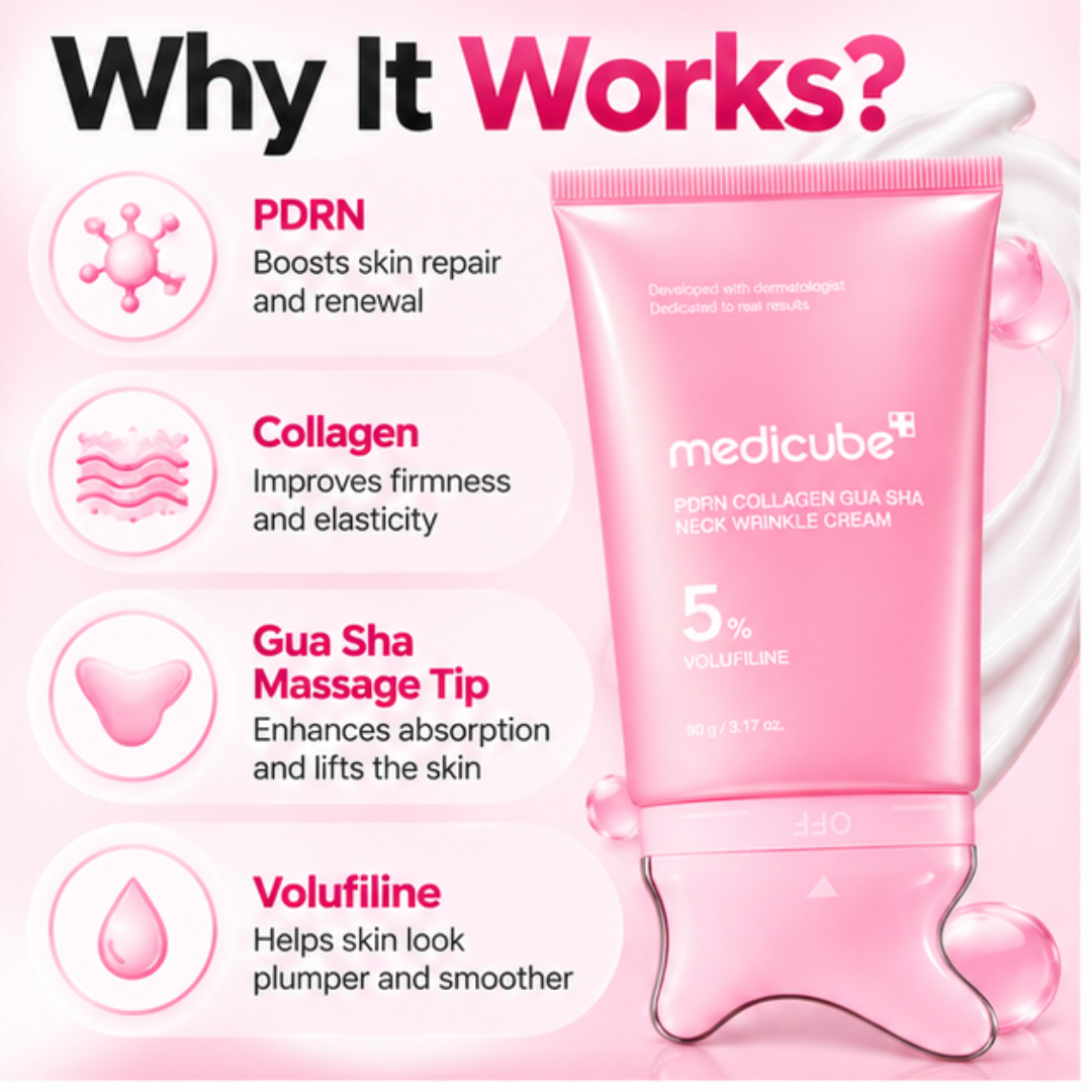 Medicube PDRN Collagen Gua Sha Cream For Neck & Jawline – Firming & Lifting & Tighten Cream with Built-In Massager