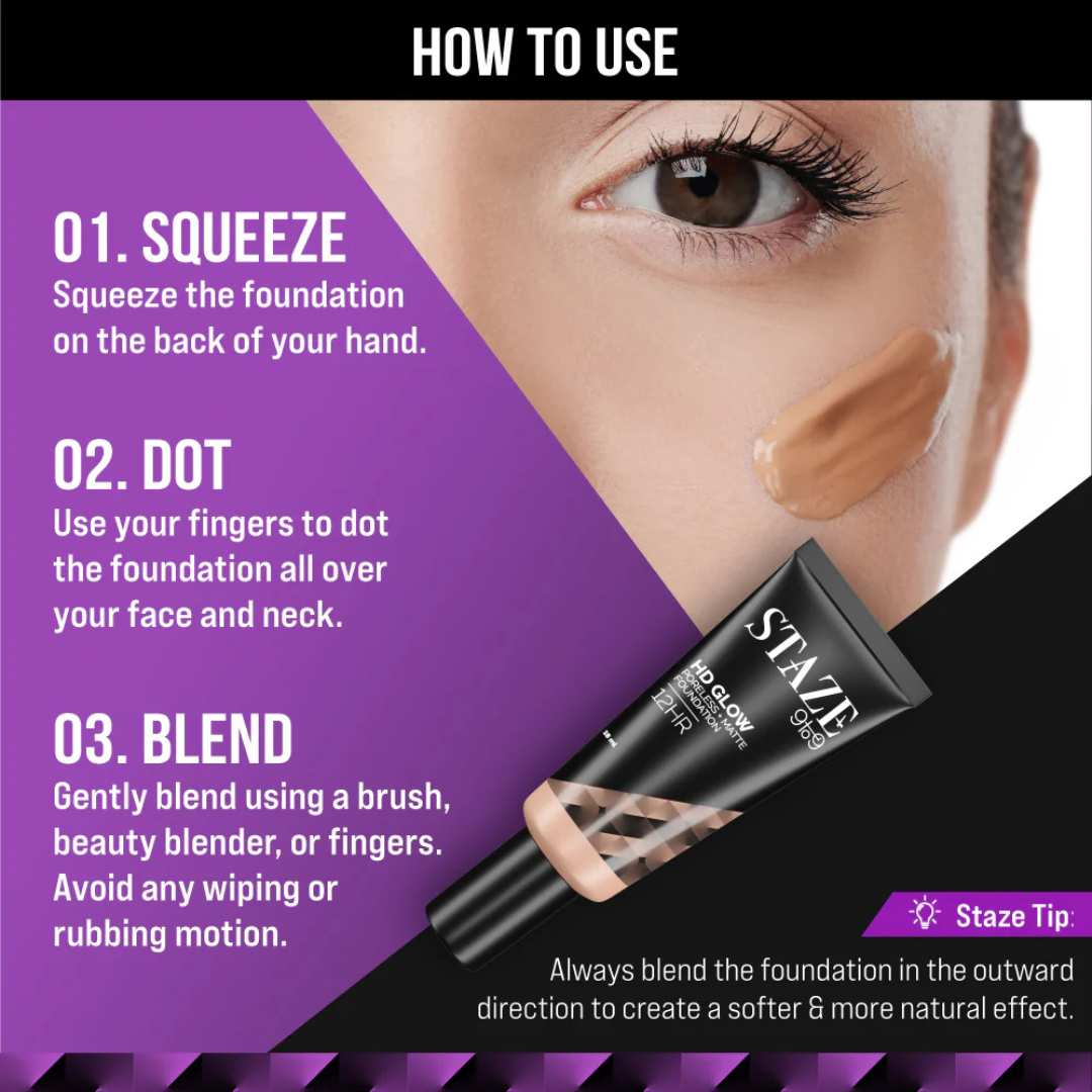STAZE Glowing Foundation + Brightening compact Powder | 12-hours longwear, Oil control & Flawless filter like finish