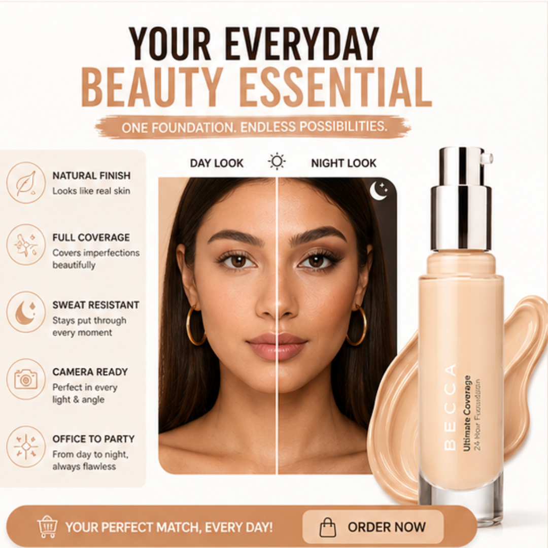 BECCA Ultimate Coverage 24-Hour Foundation – Medium to Full Coverage, Natural Matte Finish – Long Lasting Up to 24H – Flawless Coverage, Natural You – Lightweight, Hydrating, Pore-Blurring – Suitable for All Skin Types