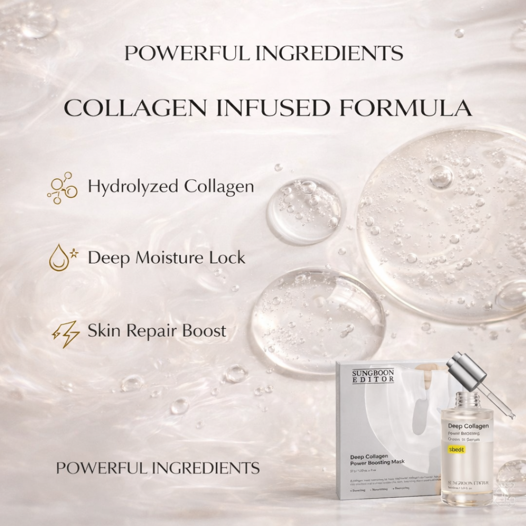 Sungboon Editor Deep Collagen Power Boosting Duo | Cream in Serum + Hydrogel Mask | 5% Volufiline + 58% Low-Molecular Collagen | Anti-Wrinkle, Firming & Instant Glow