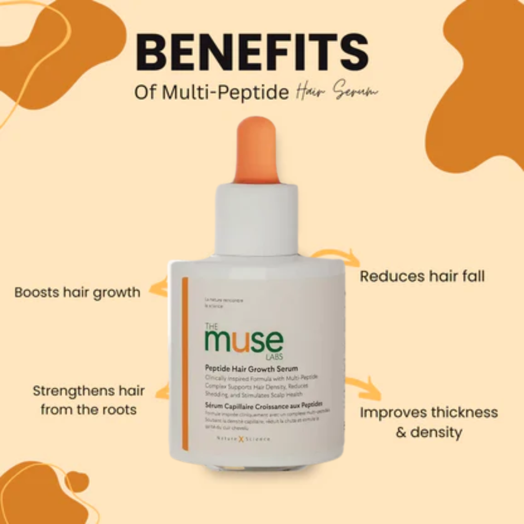 The Muse Labs Peptide Hair Growth Serum | Reduces Hair Fall, Boosts Density & Strengthens Roots | Multi-Peptide Formula