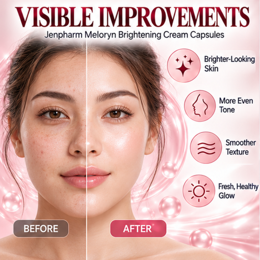 Jenpharm Meloryn Brightening Cream Capsules – Vitamin C Formula for Brighter, Even-Toned Skin – Dark Spot Corrector & best for Skin Prep - 20 Capsules for bright & Glow skin