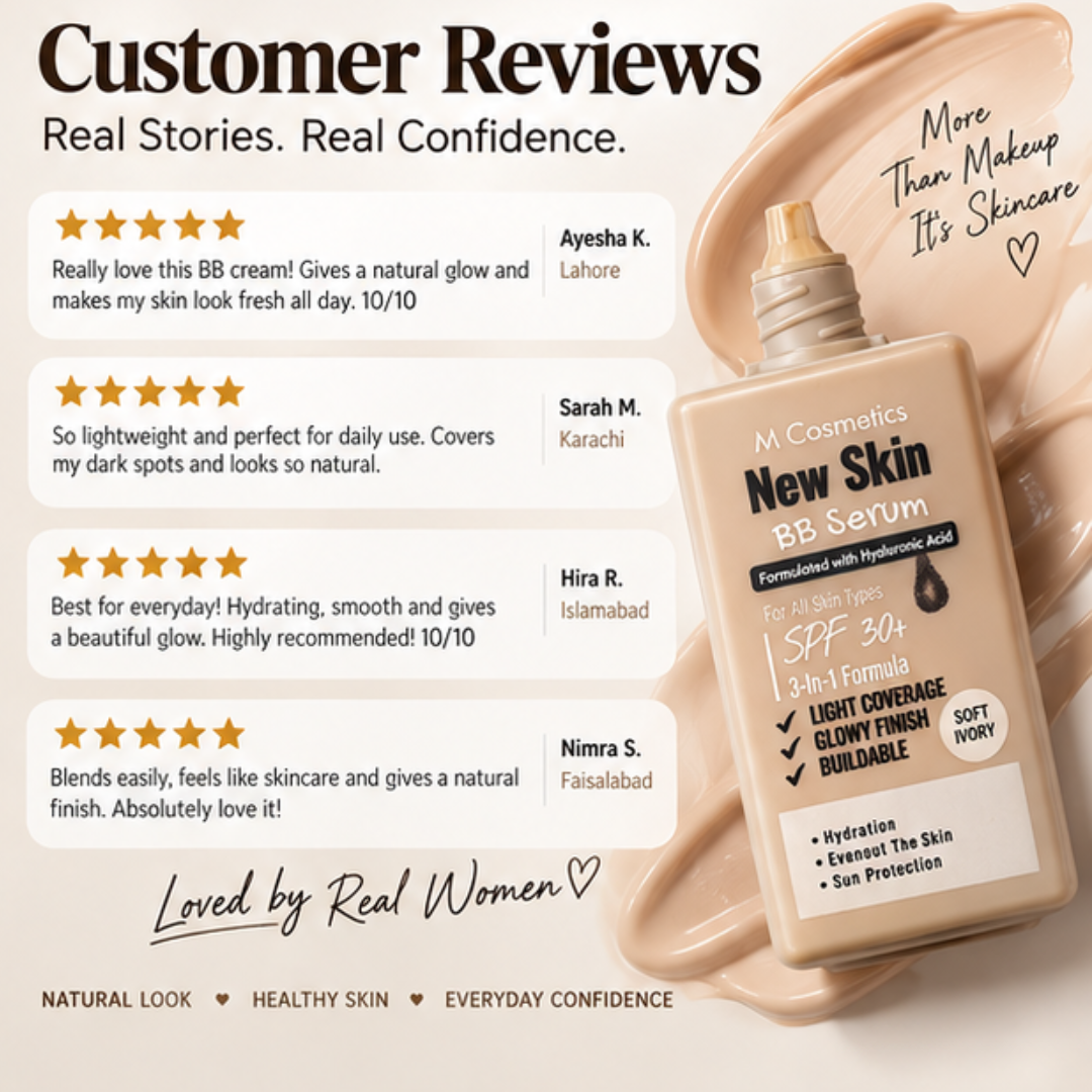 M Cosmetics New Skin BB Serum – 3-in-1 Tinted BB Cream with SPF 30+ & Hyaluronic Acid – Light Buildable Coverage