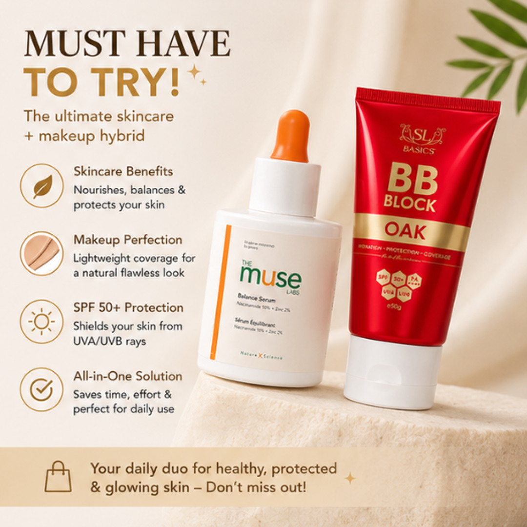 Flawless & Natural base Bundle | SL Muse Lab Balance Serum (Niacinamide + Zinc) + SL bb cream | Hydrating, Long-lasting & Non -Cakey makeup base