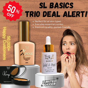 SL Basics Beauty Essentials - Hydrating Serum, Foundation & Compact Powder - Waterproof & 24H Long-Lasting