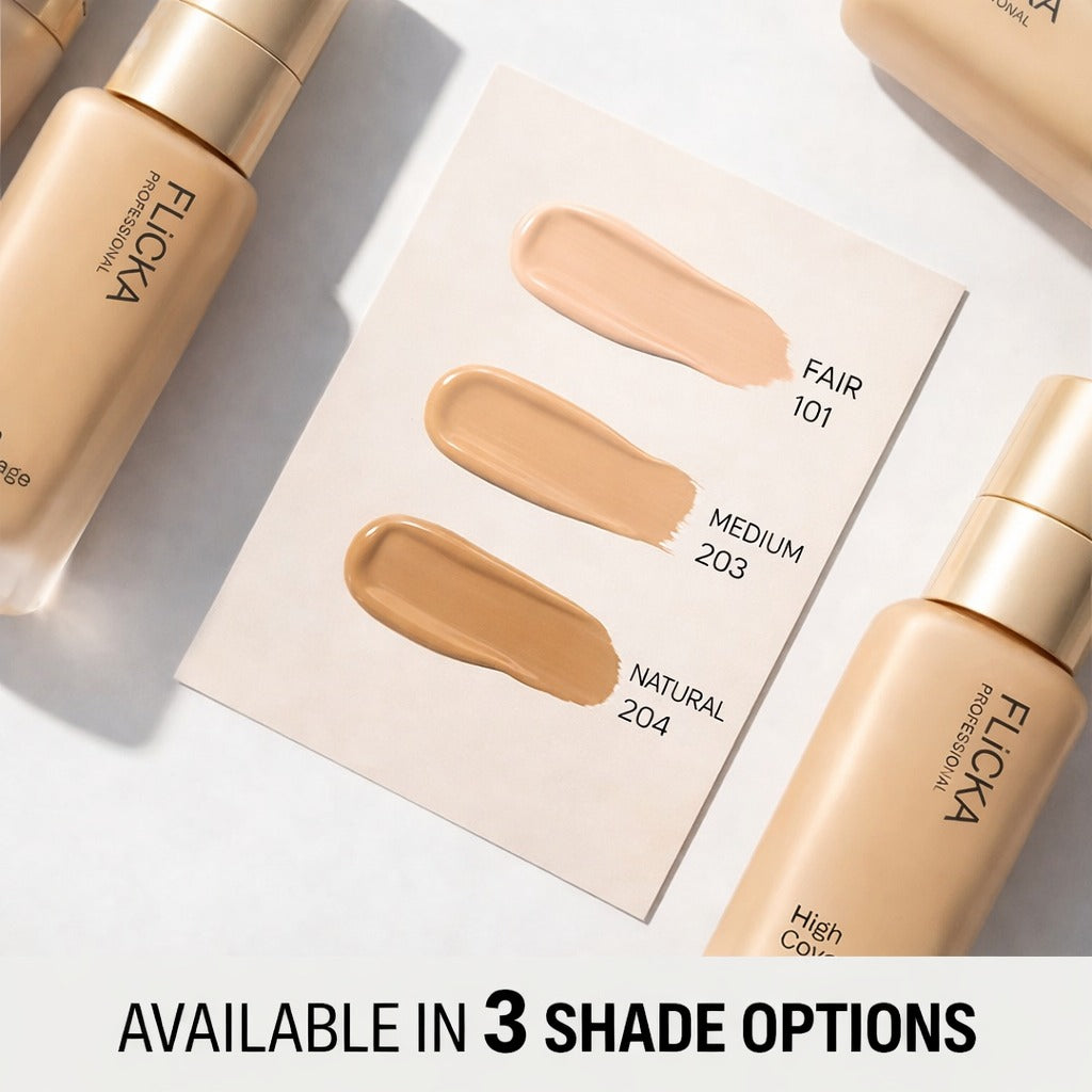 Flicka High Coverage HD Liquid Foundation | 16-Hour Wear, Pore Blur Effect & SPF | Camera-Ready Airbrush Finish for All Skin Tones